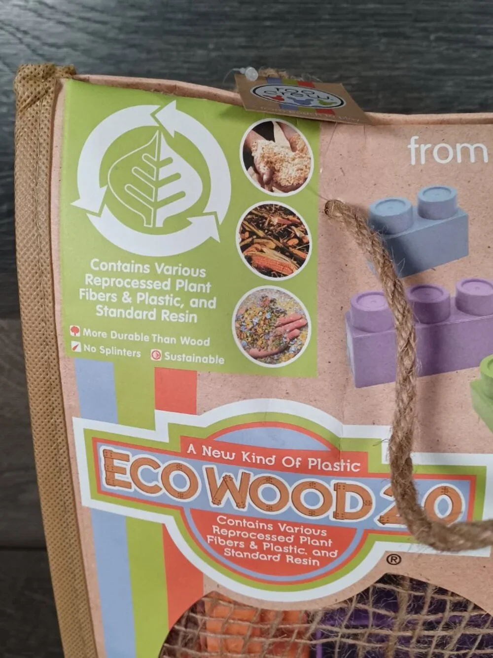 NIB Eco Wood Bag of 70 Construction Building Blocks Roo Crew